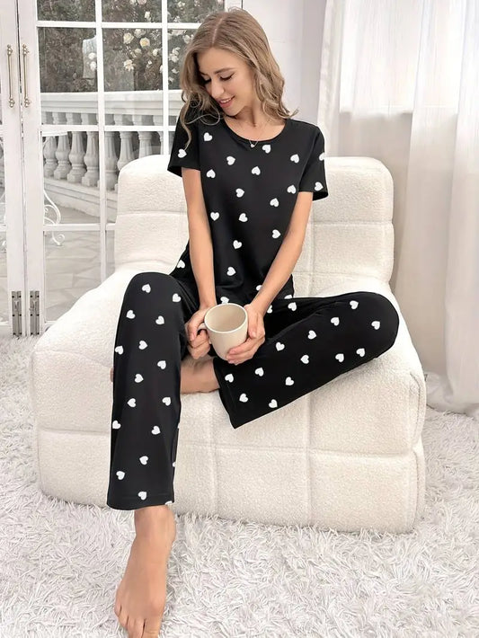 11.11 Sale Black Dil Dil Hearts Printed Night Suit