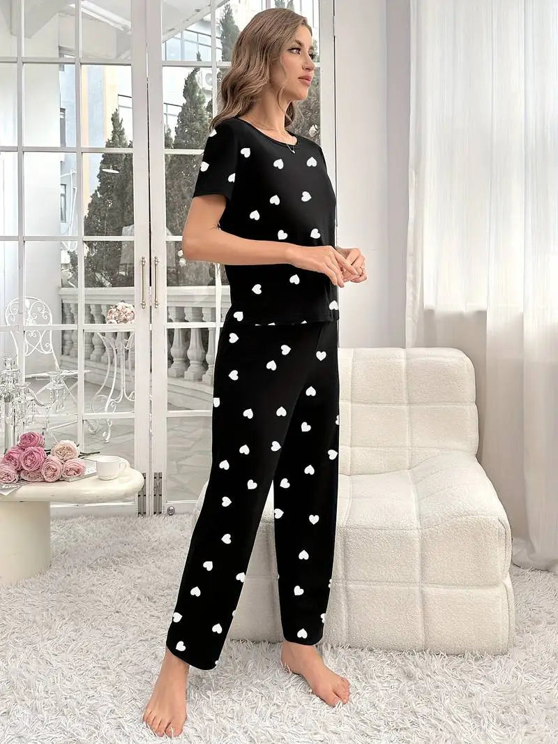 11.11 Sale Black Dil Dil Hearts Printed Night Suit