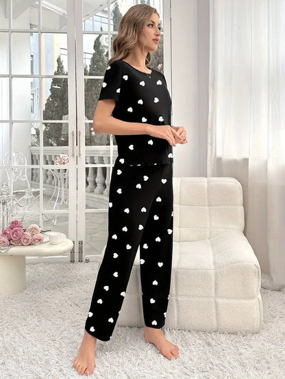 11.11 Sale Black Dil Dil Hearts Printed Night Suit