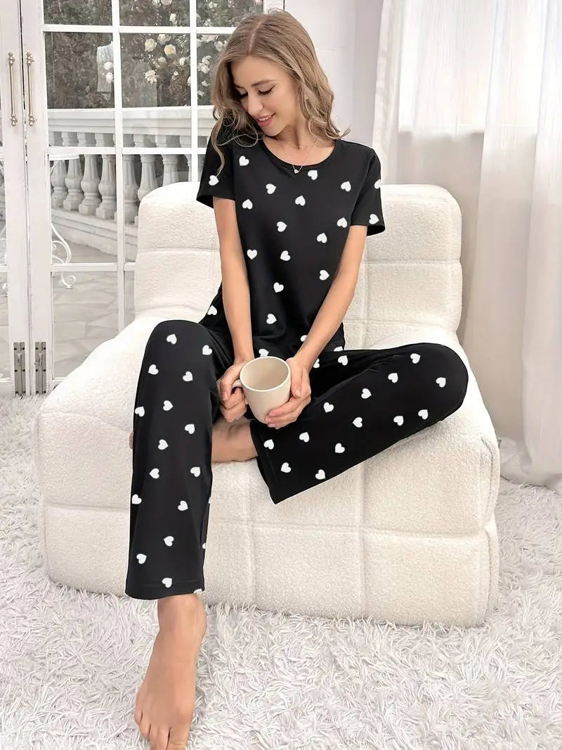 11.11 Sale Black Dil Dil Hearts Printed Night Suit