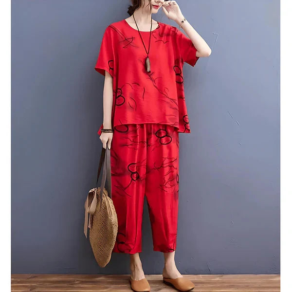 11.11 Sale RED RING CAPRI PRINTED NIGHT SUIT