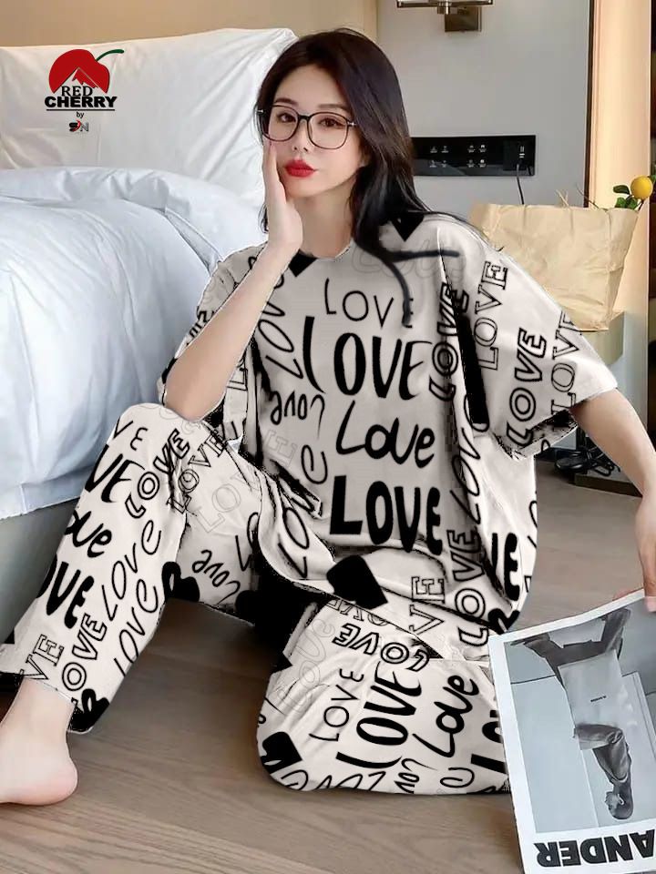 11.11 Sale Love Printed PJ Suit - Skin
