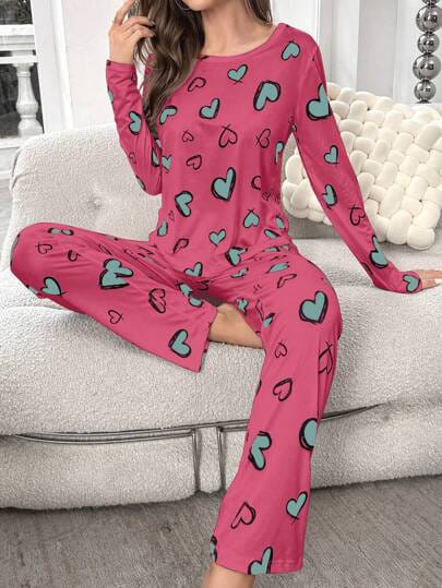 11.11 Sale Heart pattern printed night suit